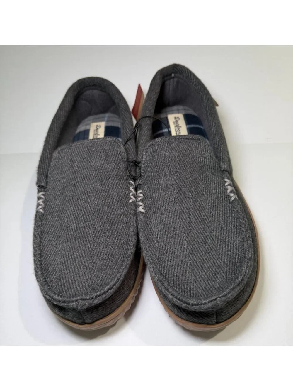 Dearfoams Mens Moccasin Slippers Size S 7-8 Gray Herringbone Memory Foam NWT